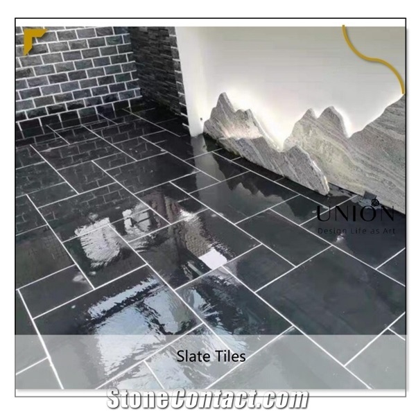 China Black Slate Tiles Natural,Black Revin Slate Floor Tile