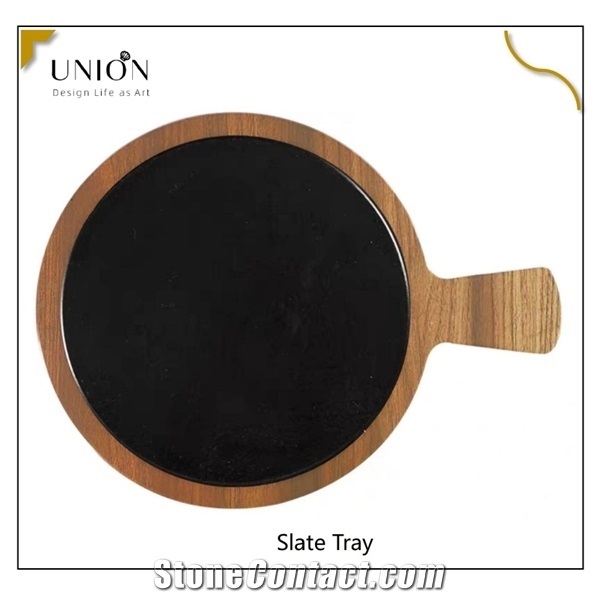 China Natural Slate Plates Trays Cutting Board Round Shape