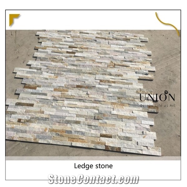Chinese Oyster Desert Gold Quartzite Stacked Stone Wall Panel