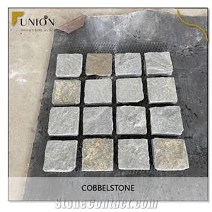Cobbles Oyster Square Pattern Cube Stone,Yellow Beige Slate