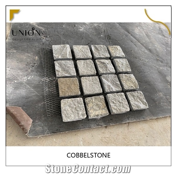 Cobbles Oyster Square Pattern Cube Stone,Yellow Beige Slate