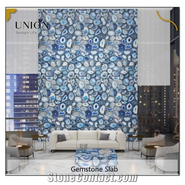 Cultural Blue Agate Semiprecious Stone Wall for Hotel Decors