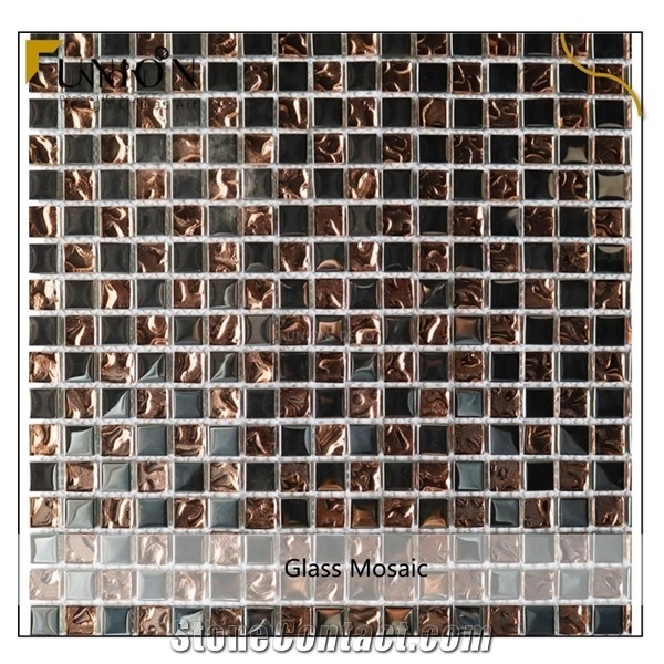 Foshan 300*300 Metal Tile Strip Glass Mosaic for Lobby Wall