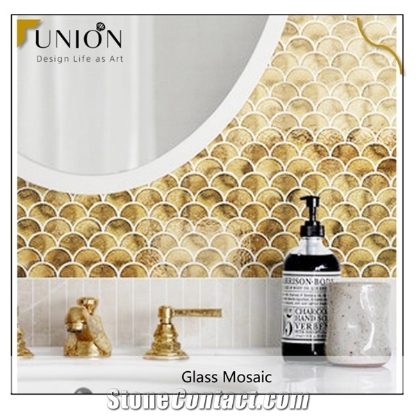 Golden Color Sector Pure Shinning Glass Mosaic for Wall Deco