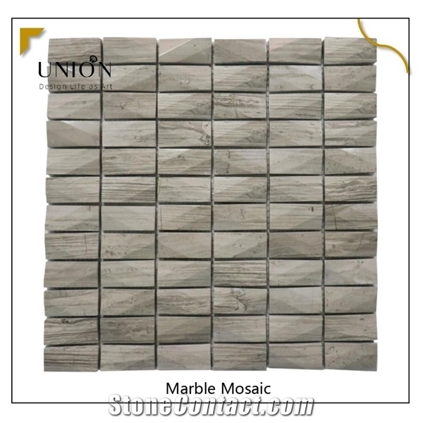 Grey Wooden Mosaic 3d View Exterior Wall Stone Mosaic Tile