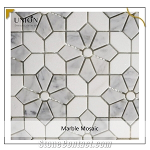 Hot Sale White Grey Marble Mosaic Tile Flower Pattern Design