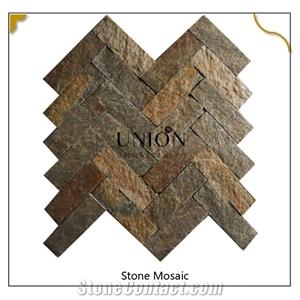 Hot Selling Herringbone Tile Rusty Quartize Fishbone Mosaic