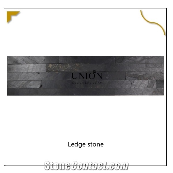 House Decorated With Dark Black Slate Wall Panel Ledge Stone