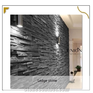 House Decorated With Dark Black Slate Wall Panel Ledge Stone