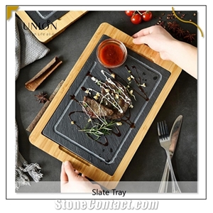 Jiujiang Black Bamboo Steak Slate Rectangular Flat Plate