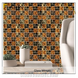 Metal Stainless Mixed Glass Mosaic Brown Colorful Squaretile