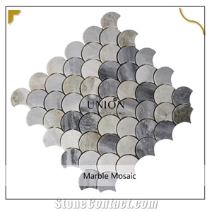 UNION DECO Carrara Marble Fish Scale Backsplash Mosaic Tile
