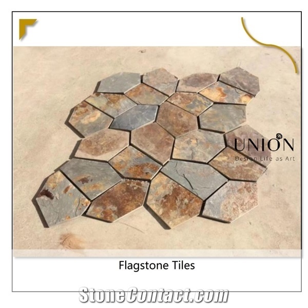 Multicolor Rusty Flagstone Random Shape Floor Stone Tiles