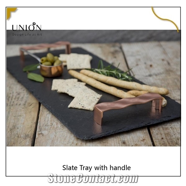 Natural Black Slate Cheese Board with Stainless Steel Handle