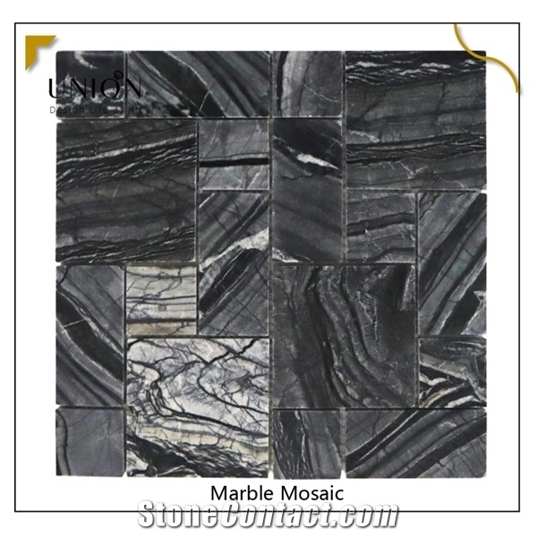 Natural Black Wooden Marble Mosaic Tile French Pattern Art