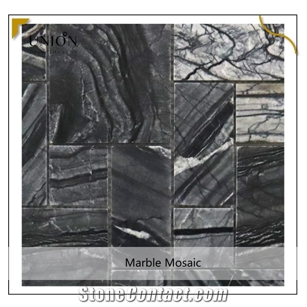 Natural Black Wooden Marble Mosaic Tile French Pattern Art