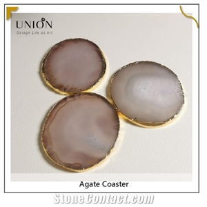 Natural Crystal Table Decor Pink Agate Stone Slices Coasters