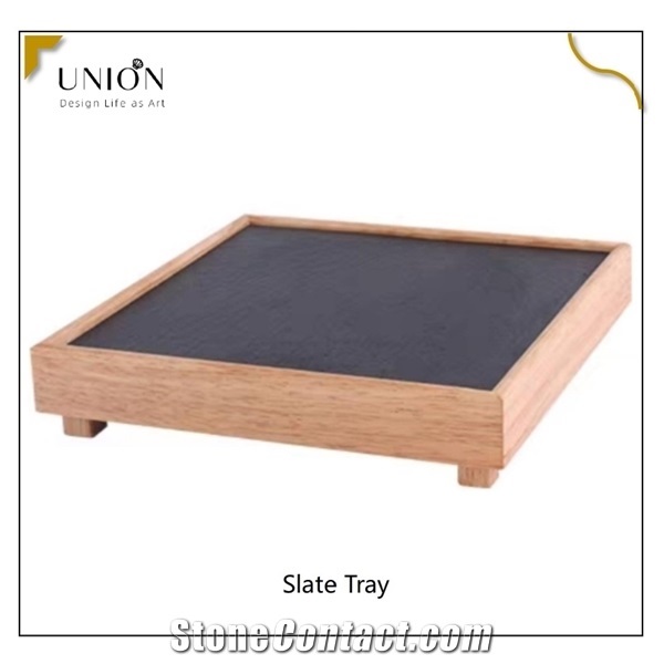 Natural Serving Tray Cutting Plate Board with Slate&Cutlery