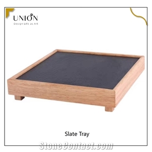 Natural Serving Tray Cutting Plate Board with Slate&Cutlery