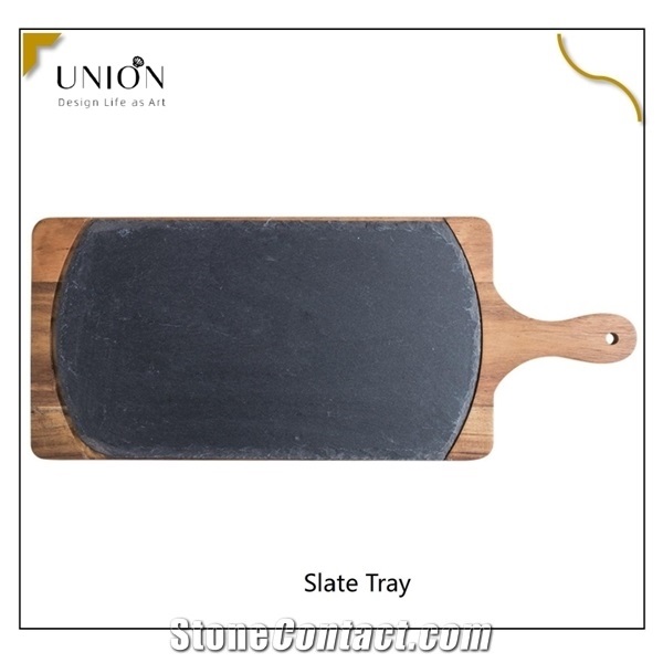 Natural Slate Effect Paddle Pizza Board Plate Food Serving