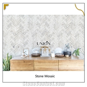 Natural Stone Bathroom Tile Herringbone Mosaic Wall Material