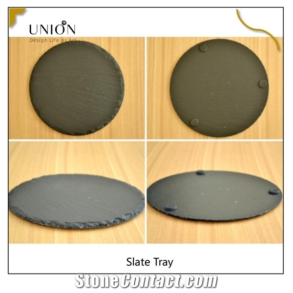 Round Matte Black Flat Slate Stone Barbecue Sushi Dish Plate