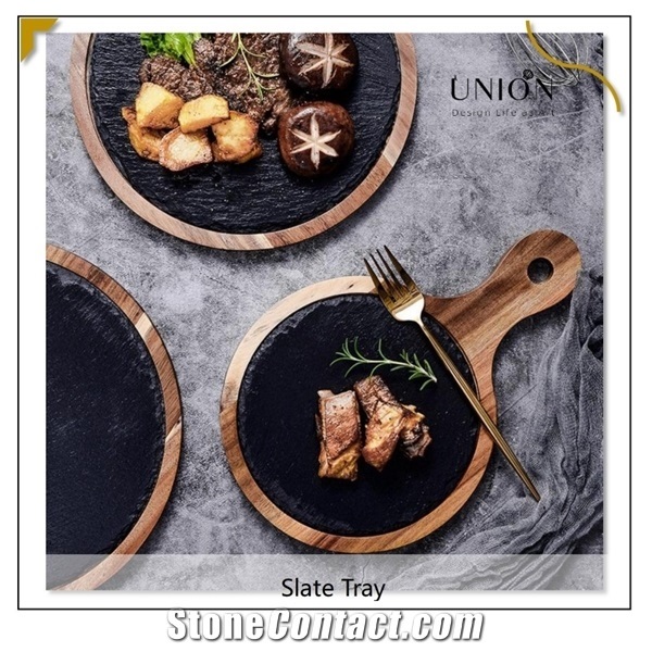 Slate Plate Supply Wholesale Wooden Platter with Handles