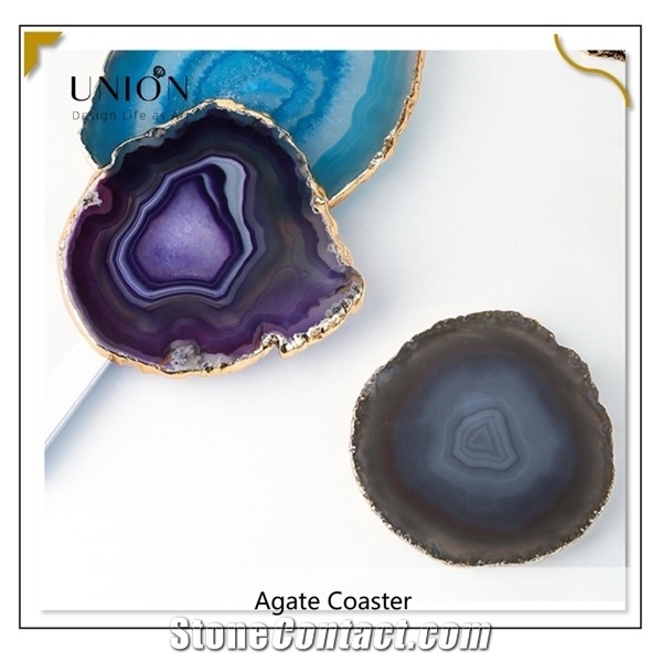 Sliver Gold Edge Agate Slices Translucent Semiprecious Plate