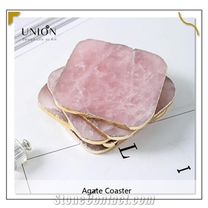 Wedding Souvenir Pink Agate Coaster Crystal Agate Slice