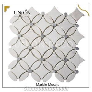 White Flower Pattern Round Marble Mosaic Water-Jet Mosaic