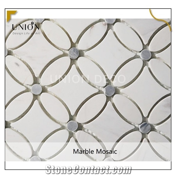White Flower Pattern Round Marble Mosaic Water-Jet Mosaic