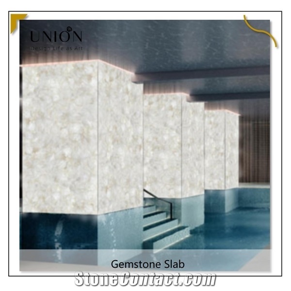 White Gemstone Wall Tiles Obsidian Composite Slab Hotel Deco