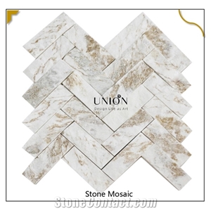 White Golden Quartzite Mosaic Tiles Natural Split Surface Back