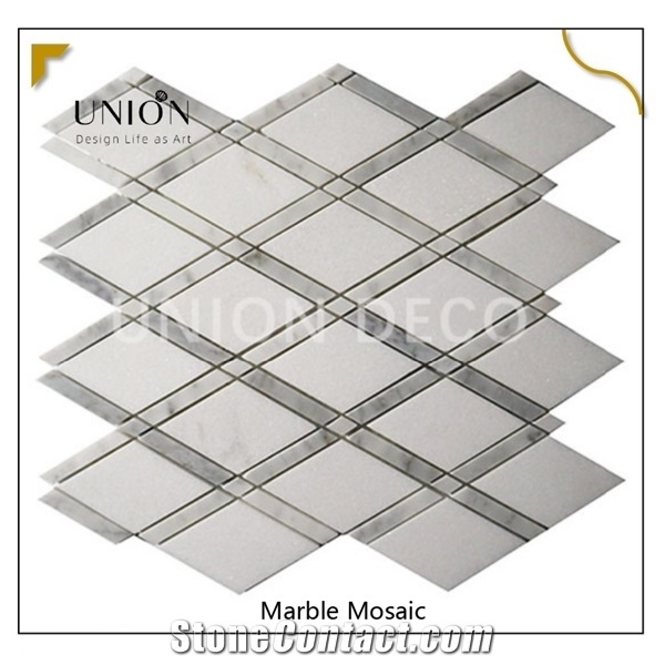 White&Grey Line Diamond Marble Mosaic Wall Tile Water-Jet
