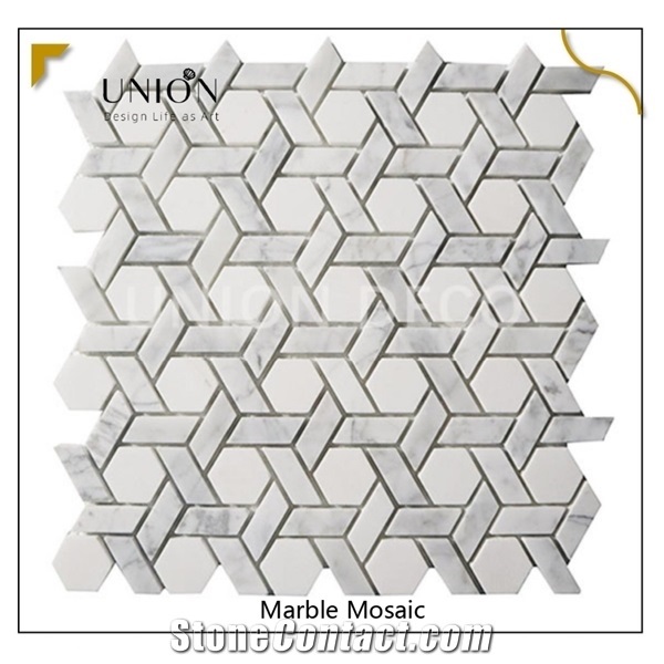 White Italy Carrara Water-Jet Marble Mosaic Floor Bathroom