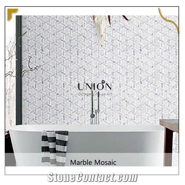 White Italy Carrara Water-Jet Marble Mosaic Floor Bathroom