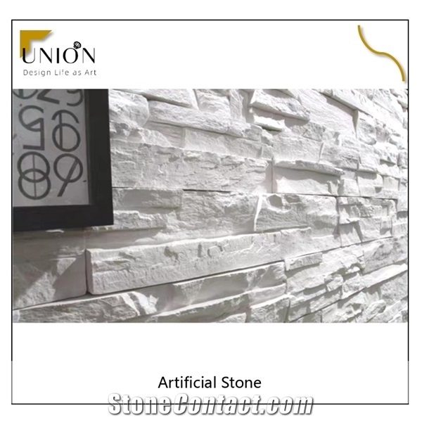 White Wall Cladding Made Of Cement Artificial Stone Slabs