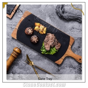Wooden Sushi Pizza Board with Handle Slate Sushi Pan Trays