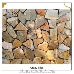 Yellow Beige Brown Rusty Wall and Floor Crazy Tiles Paving