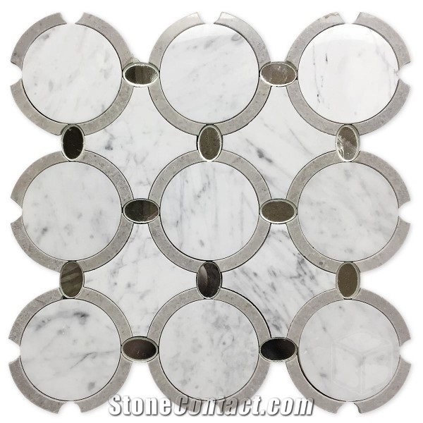 Carrara White Marble Round W/Grey Edge Mosaic Tile