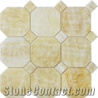 Honey Onyx Octagon W/Square Dots Mosaic Tile