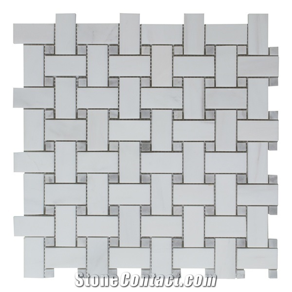 Pure White Dolomit Marble Basketweave /Grey Mosaic Tile