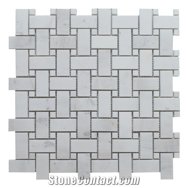 Pure White Dolomit Marble Basketweave Mosaic Tile