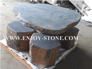 Honed, Zhangpu Bluestone/Basalt, Table Set with Four Chairs