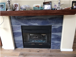 Blue Azul Macaubas Quartzite Modern Fireplace