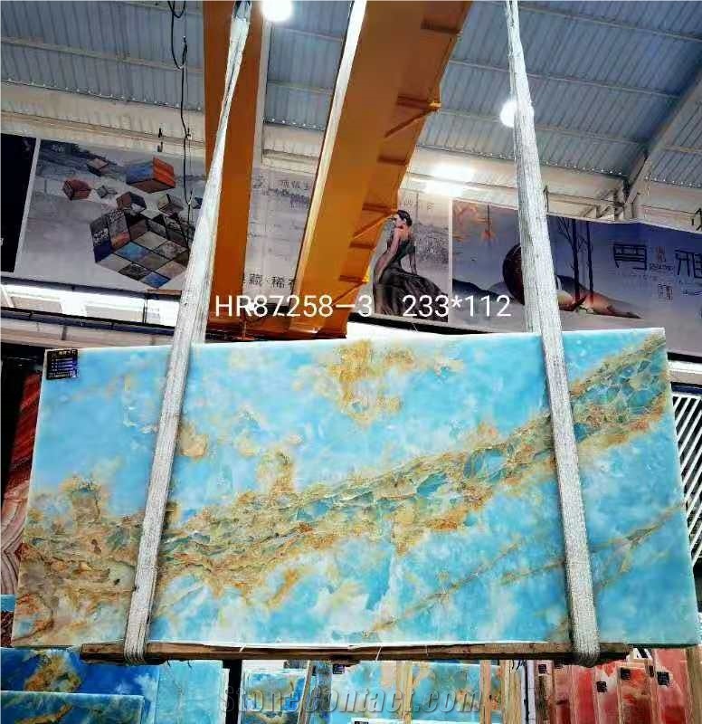 China Blue Onyx Slab Wall Tiles for Decoration