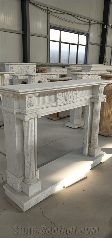High Quality White Color Carrara Marble Fireplace
