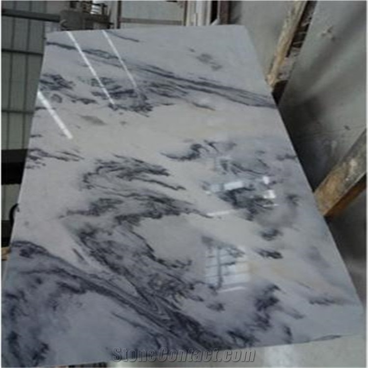Laizhou White Cloudy and Light Grey Marble Tile