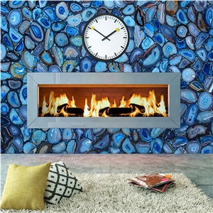 Blue Agate Gem Stone Slab Tiles For Fireplace Surround