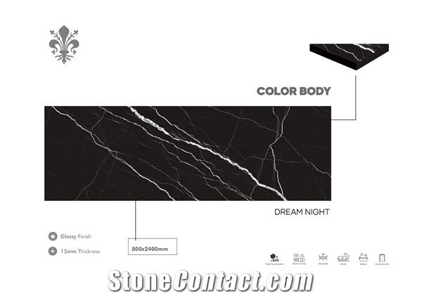 Florence Full Body 800x2400 Black Ceramic Slab Tile 15mm